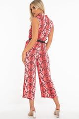 Neon Pink Snake Wide Leg Belted Jumpsuit - Sonny
