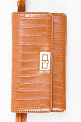 Tan Faux Croc Clasp Front Belt Body Bag - Dondi