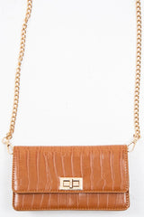Tan Faux Croc Clasp Front Belt Body Bag - Dondi
