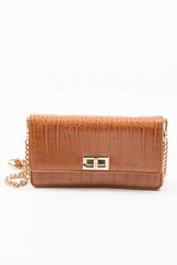 Tan Faux Croc Clasp Front Belt Body Bag - Dondi