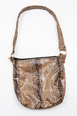 Brown Faux Leather Snake Print Handbag - Zenia