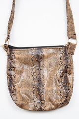 Brown Faux Leather Snake Print Handbag - Zenia