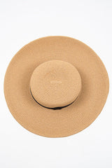 Tan Woven Ribbon Detail Beach Hat - Jamilet