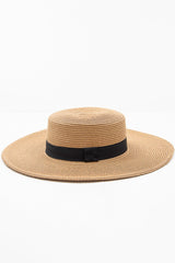 Tan Woven Ribbon Detail Beach Hat - Jamilet