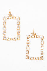 Gold Diamante Square Drop Earrings - Alita