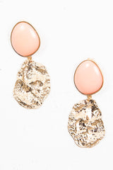 Peach Round Metal Drop Down Earrings - Jacobi