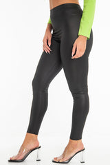 Black Wet Look High Waist Leggings - Imogen