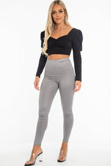 Grey Wet Look High Waist Leggings - Imogen