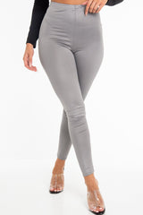 Grey Wet Look High Waist Leggings - Imogen
