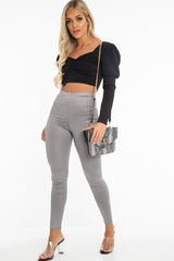 Black Crepe Sweetheart Puff Sleeve Crop Top - Porsha