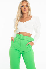 White Crepe Sweetheart Puff Sleeve Crop Top - Porsha