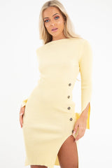 Lemon Slash Neck Button Rib Knit Midi Dress - Haydee