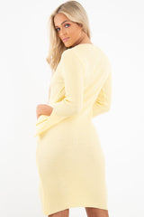 Lemon Slash Neck Button Rib Knit Midi Dress - Haydee