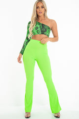 Green Black Snake Print One Shoulder Crop Top - Cherrish