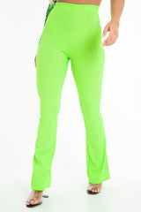 Neon Green Ribbed Kick Flare Trousers - Chlo