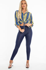 Yellow Blue Snake Oversized Button Down Shirt - Sopha