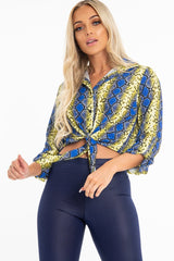 Yellow Blue Snake Oversized Button Down Shirt - Sopha