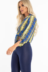 Yellow Blue Snake Oversized Button Down Shirt - Sopha