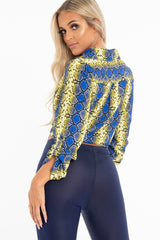 Yellow Blue Snake Oversized Button Down Shirt - Sopha