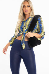Yellow Blue Snake Oversized Button Down Shirt - Sopha