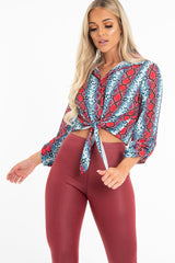 Red Blue Snake Oversized Button Down Shirt - Sopha