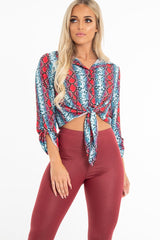 Red Blue Snake Oversized Button Down Shirt - Sopha