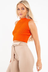 Orange High Neck Sleeveless Crop Jumper - Maleena