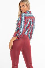 Red Blue Snake Oversized Button Down Shirt - Sopha
