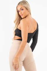 Black One Sleeve Cut Out Bodysuit - Lyana