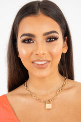 Gold Chunky Padlock Chain Necklace - Texie