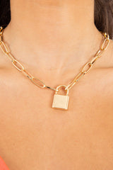 Gold Chunky Padlock Chain Necklace - Texie