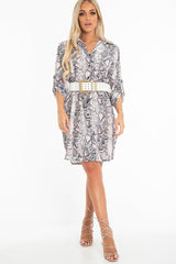 Nude Snake Print Button Down Midi Shirt Dress - Penny