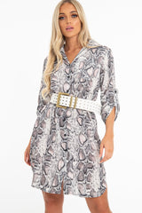 Nude Snake Print Button Down Midi Shirt Dress - Penny