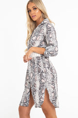 Nude Snake Print Button Down Midi Shirt Dress - Penny