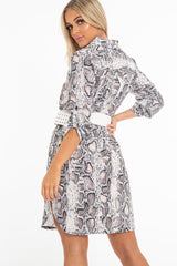 Nude Snake Print Button Down Midi Shirt Dress - Penny