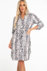 Nude Snake Print Button Down Midi Shirt Dress - Penny