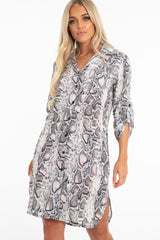 Nude Snake Print Button Down Midi Shirt Dress - Penny