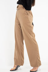 Olive Crepe Wide Leg O Ring Belted Trousers - Jaselle