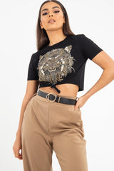 Black Gold Studded Tiger NYC T-Shirt - Calyssa