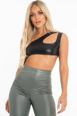 Black Coated One Shoulder Cut Out Bodysuit - Adriana