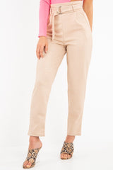 Nude Belted Croc Print Tapered Trousers - Aasia