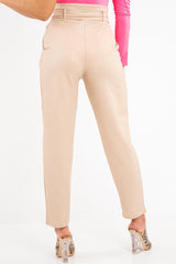 Nude Belted Croc Print Tapered Trousers - Aasia