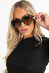 Khaki Black Tinted Heart Shape Sunglasses - Elleah