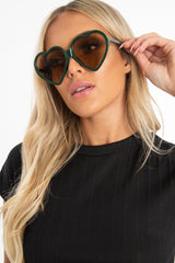 Khaki Black Tinted Heart Shape Sunglasses - Elleah
