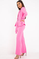Pink Tie Front Blazer Wide Leg Trouser Co-Ord - Saphira