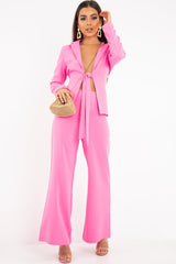 Pink Tie Front Blazer Wide Leg Trouser Co-Ord - Saphira