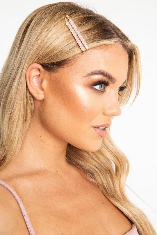 Pink Crystal Embellished Pack of 2 Hair Clips - Patrice