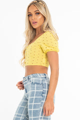 Yellow Floral Hook And Eye Puff Sleeve Crop Top - Libbie