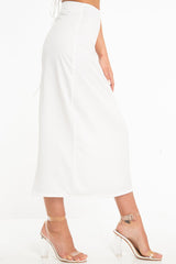 White Satin Floaty Midi Skirt - Serafina