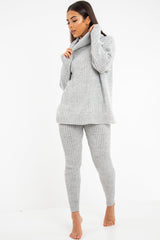 Grey Chunky Knit Roll Neck Loungewear Co-Ord - Imara